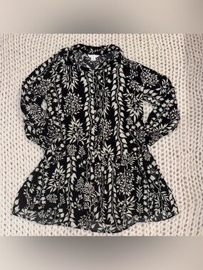 H&M Black & Cream Botanical Print Long Sleeve Women’s Dress